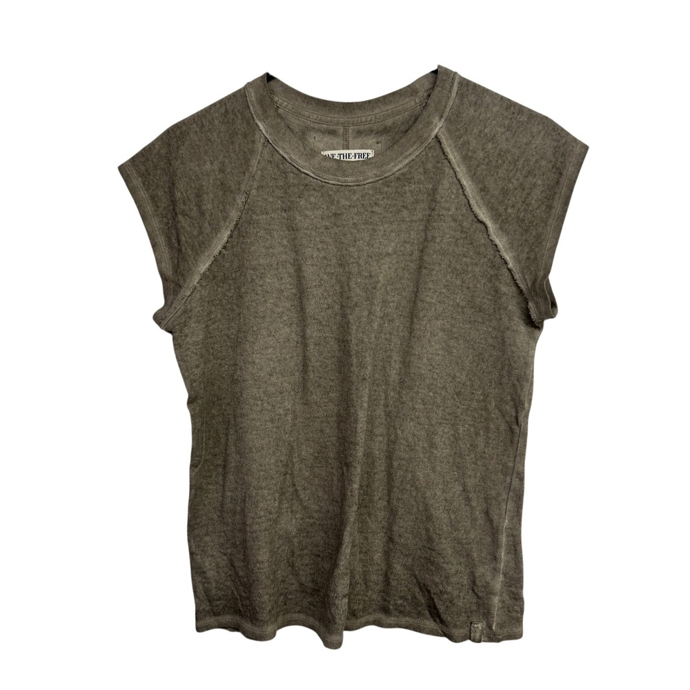 We The Free Muscle Tee Raw Edge Exposed Seam Small Grey Boho Grunge Gorpcore